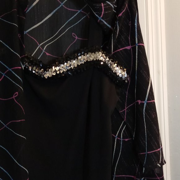 Black Sequin Top with Shear cover 2 piece Sz 1X - Picture 3 of 5